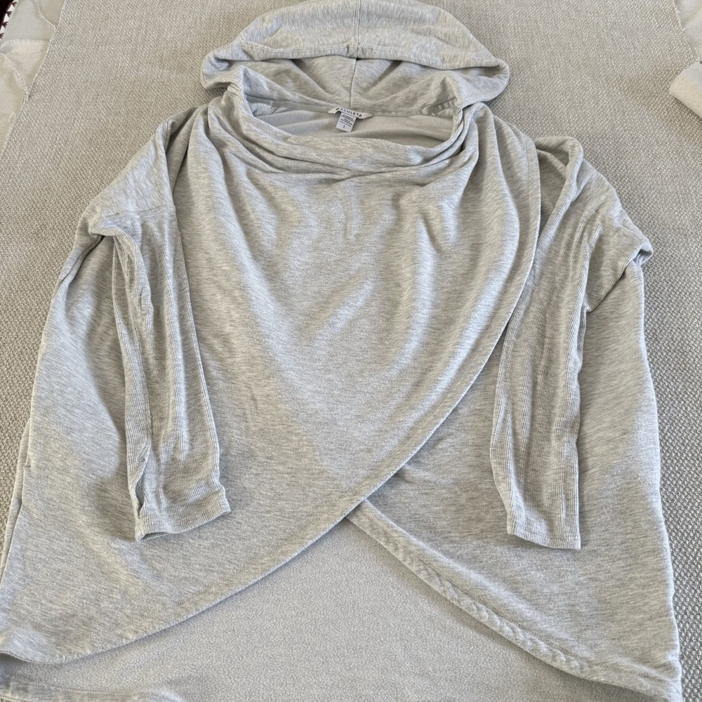 Athleta Hoodie Womens Large Gray Wrap Front Cowl Neck Lightweight Modal Knit - Picture 10 of 13